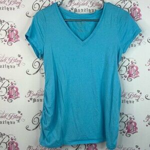 Paisley Sky tshirt tee bright aqua blue Turquoise V-Neck Short Sleeve Top cinch